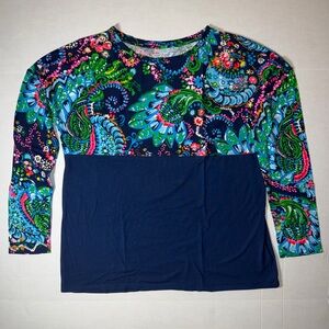Lilly Pulitzer Navy and Multicolor Paisley Long Sleeve Top